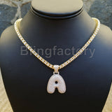 Hip Hop Bubble Letter "A" Brass Pendant & 18" 1 Row Tennis Choker Chain Necklace