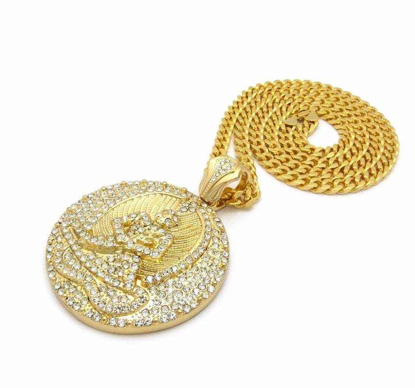 NEW ICED OUT 2PAC EUPHANASIA PENDANT W/ 6MM 30" BOX CUBAN CHAIN HIP HOP NECKLACE