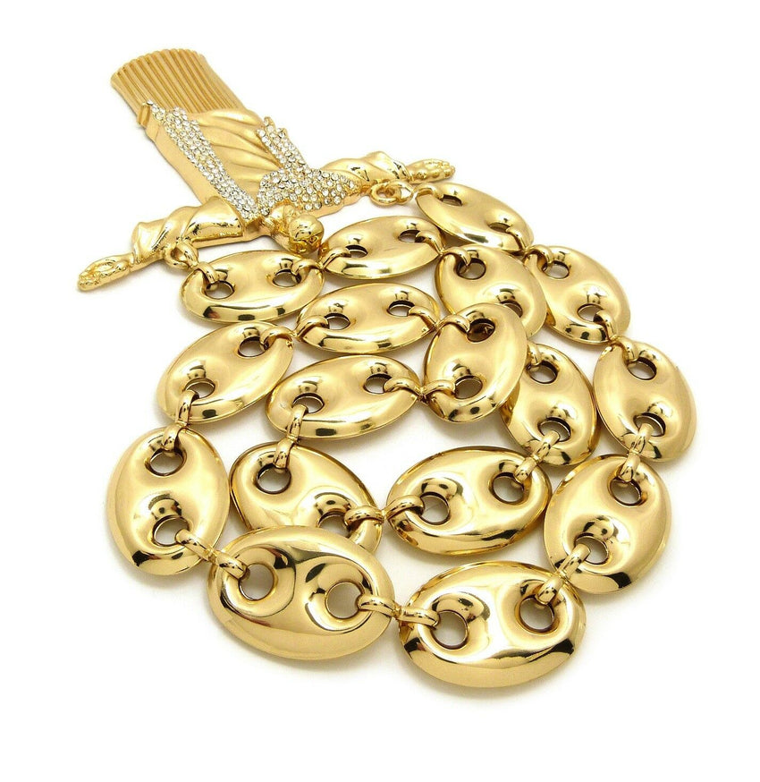 Iced Hip Hop Big Jesus Whole Body Pendant & 23mm 30" Hollow Marina Chain Necklace