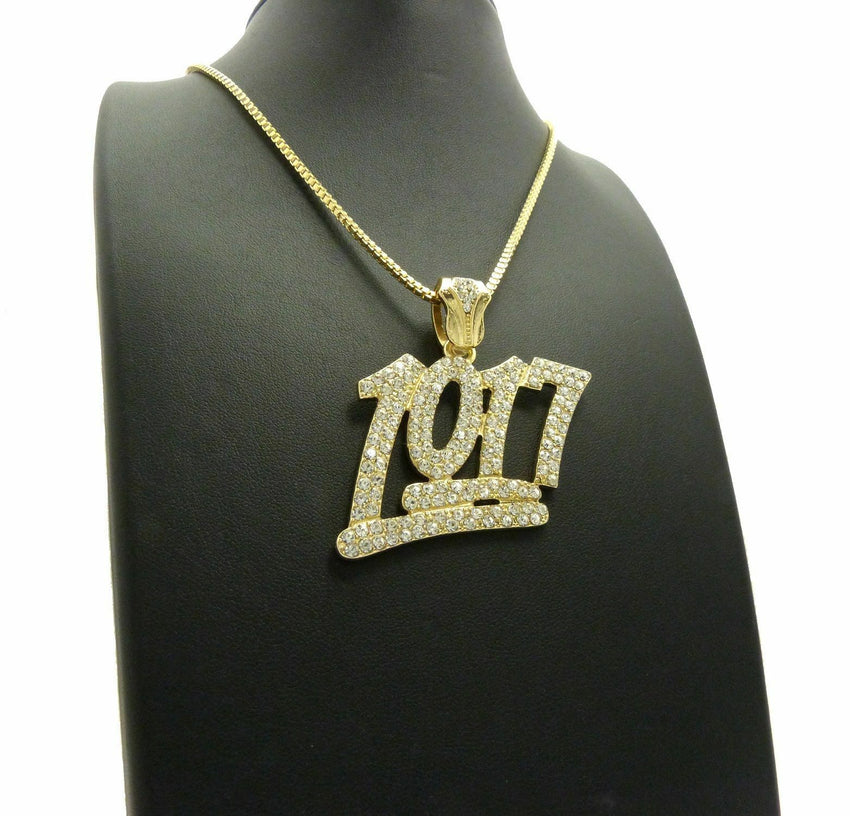 Iced Out Bling Number 1017 Pendant & 24" Box, Rope, Cuban Chain Hip Hop Necklace
