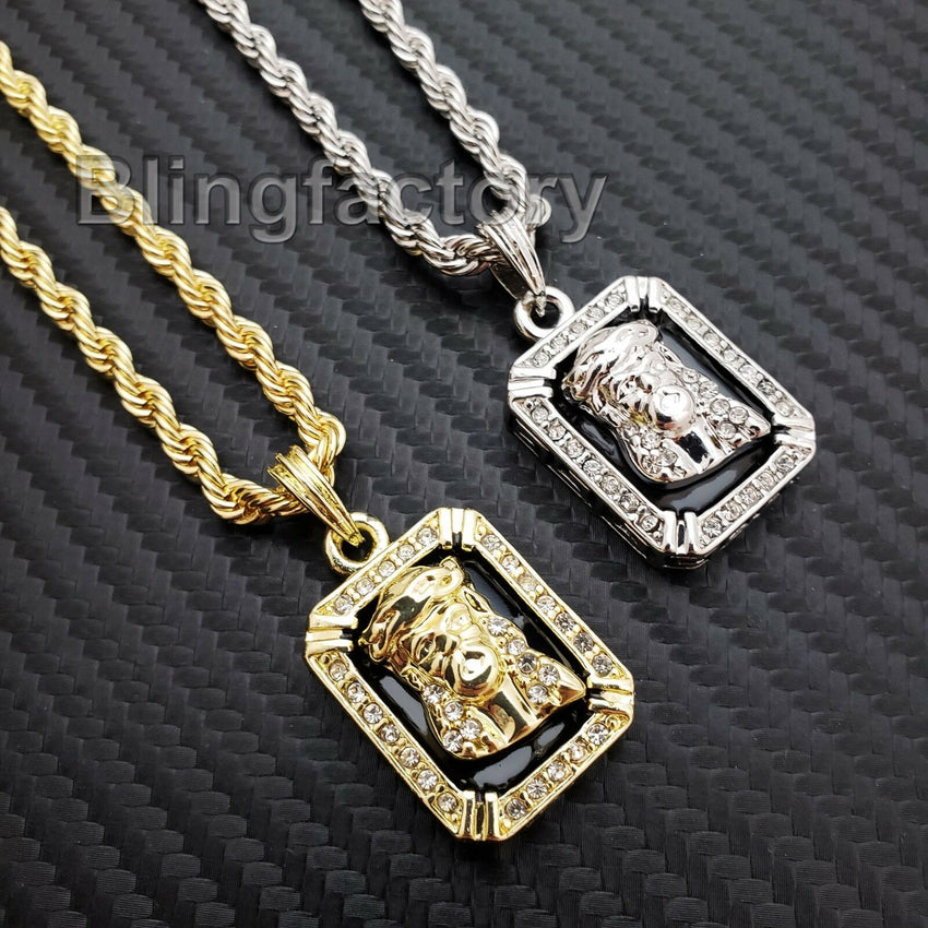 Hip Hop Iced out Fashion Jesus Pendant & 4mm 24" Rope Chain Necklace