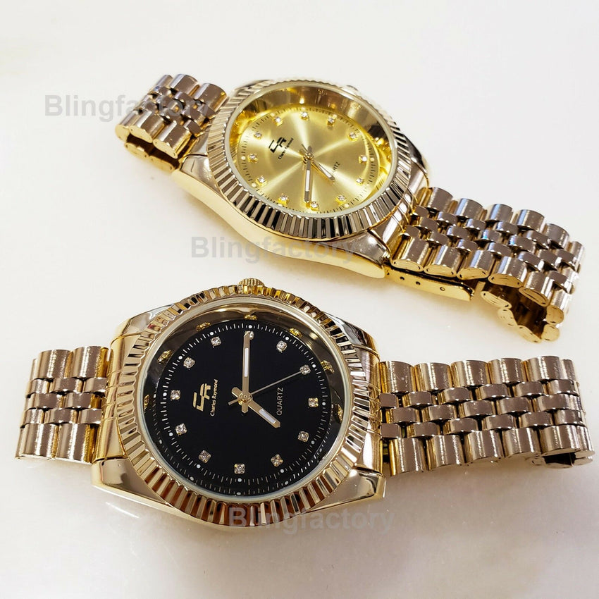 Men's Gold plated Luxury Designer Style Metal Band Dress Wrist Watch