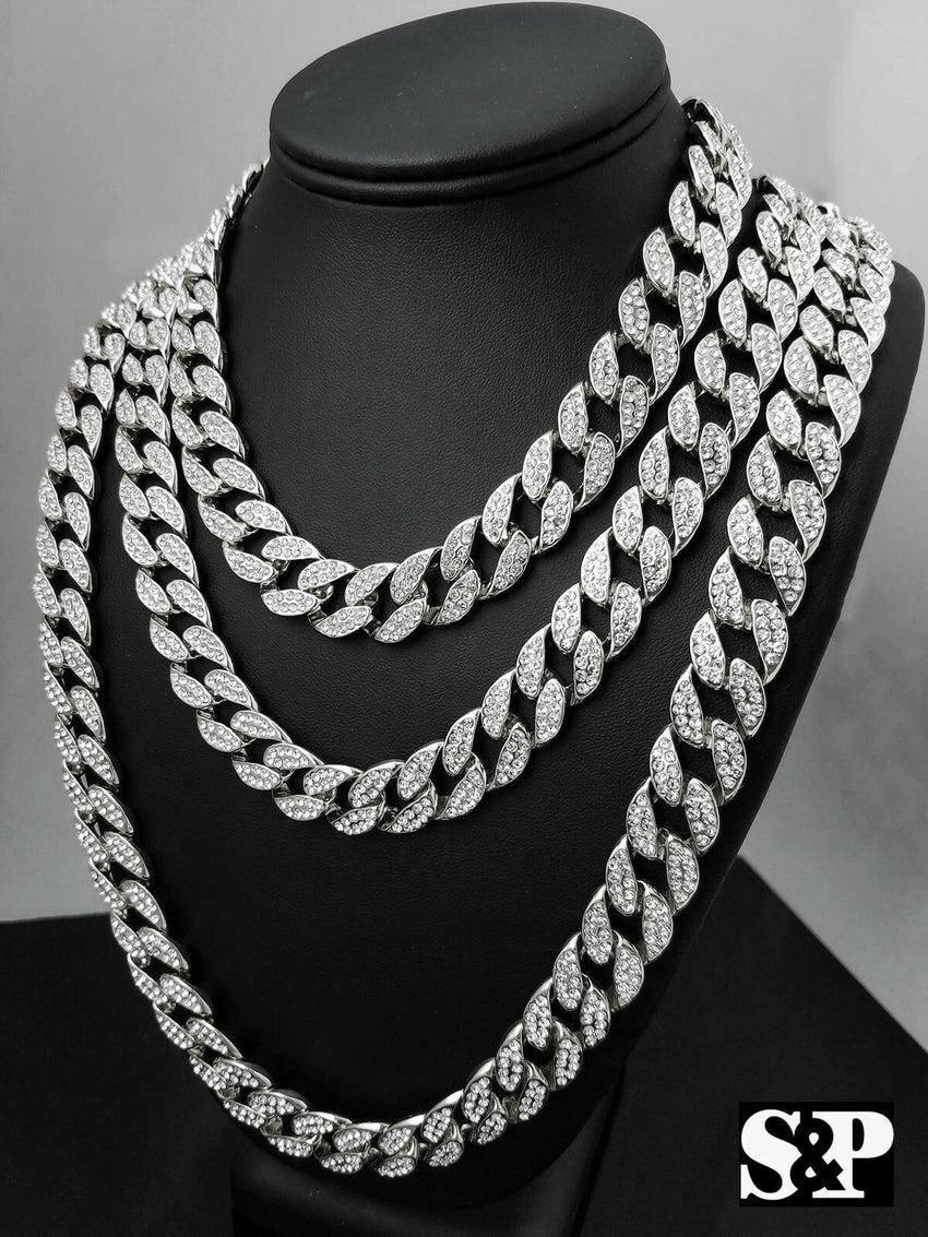 Hip Hop Quavo Full Iced Out 16",18", 24", 30" Miami Choker Cuban Link Necklace
