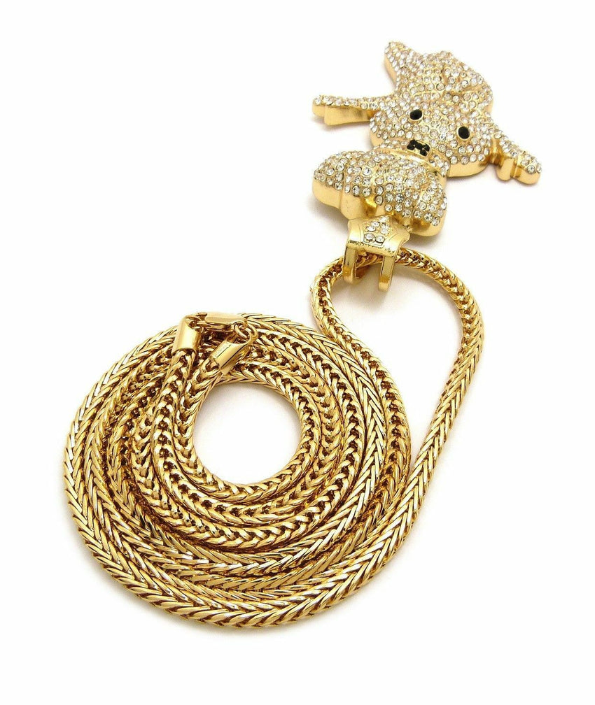 NEW ICED OUT BLING "DOUGH BOY" PENDANT & 4mm 36" FRANCO CHAIN HIP HOP NECKLACE