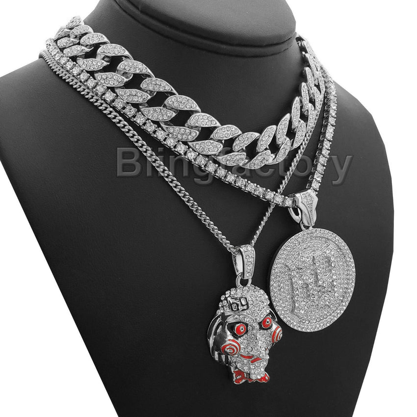 Hip Hop Tekashi69 SAW 69 pendant 18" 24" Full Iced Cuban Choker Chain Necklace