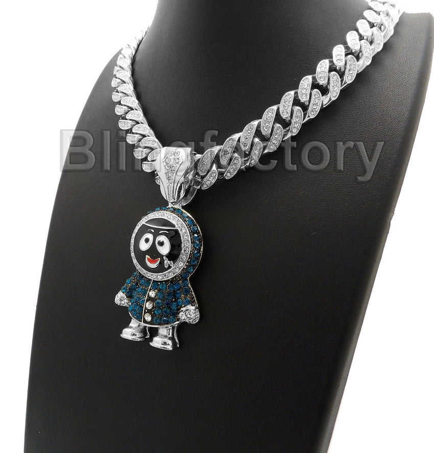 Hip Hop CZ ESKIMO pendant & 12mm 18" Full Iced Cuban Choker Chain Necklace