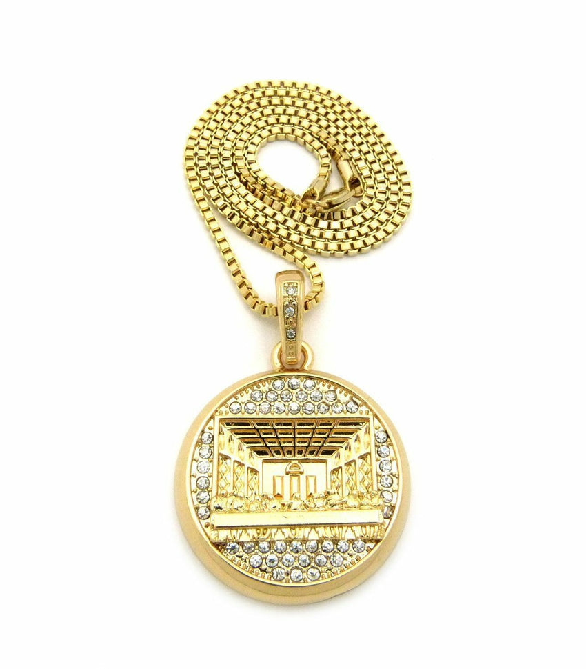 Hip Hop Gold Last Supper Pendant & 24" Rope, Box, Cuban Link Chain Necklace