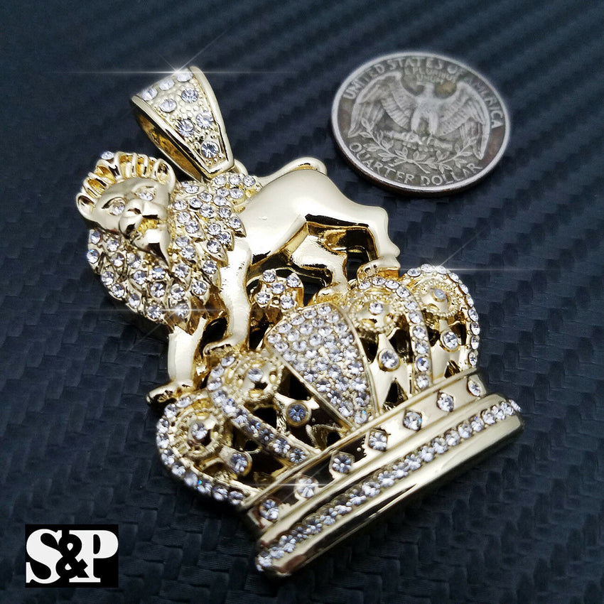 FULL ICED HIP HOP LION KING CROWN PENDANT & 5mm 30" ROPE CHAIN NECKLACE