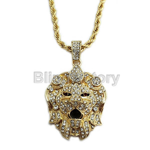Hip Hop Iced Out Lion Head Lab Diamond Pendant & 5mm 30