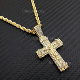 Hip Hop Iced out Jesus Body Cross Pendant & 4mm 24" Rope Chain Necklace