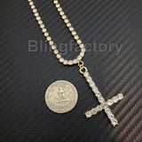 Hip Hop Iced out Uzi Cross Pendant & 1 Row Diamond Tennis Choker Chain Necklace