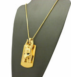 NEW GOLD PT ANUBIS HEAD DOG TAG PENDANT & 2mm 24" BOX CHAIN HIP HOP NECKLACE
