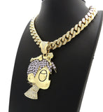 Hip Hop Uzi Vert LUV pendant & 18" Full Iced out Cuban Choker Chain Necklace