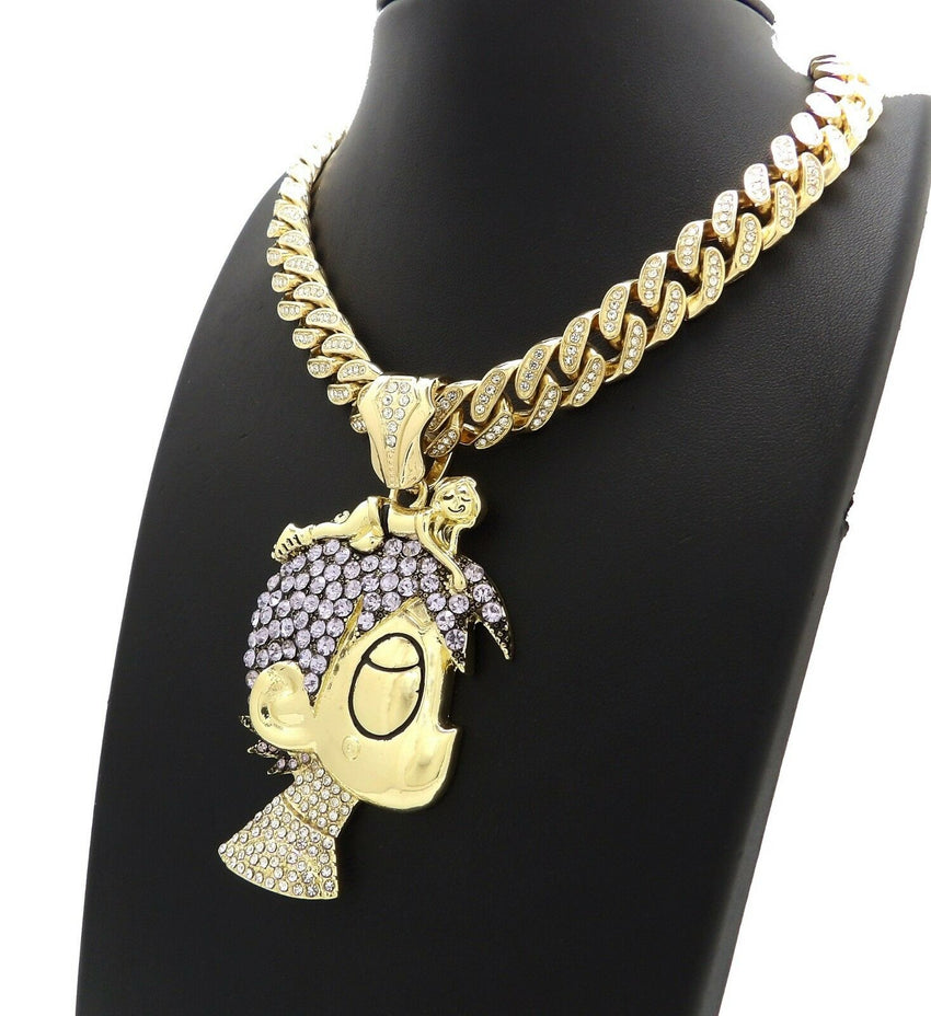 Hip Hop Uzi Vert LUV pendant & 18" Full Iced out Cuban Choker Chain Necklace