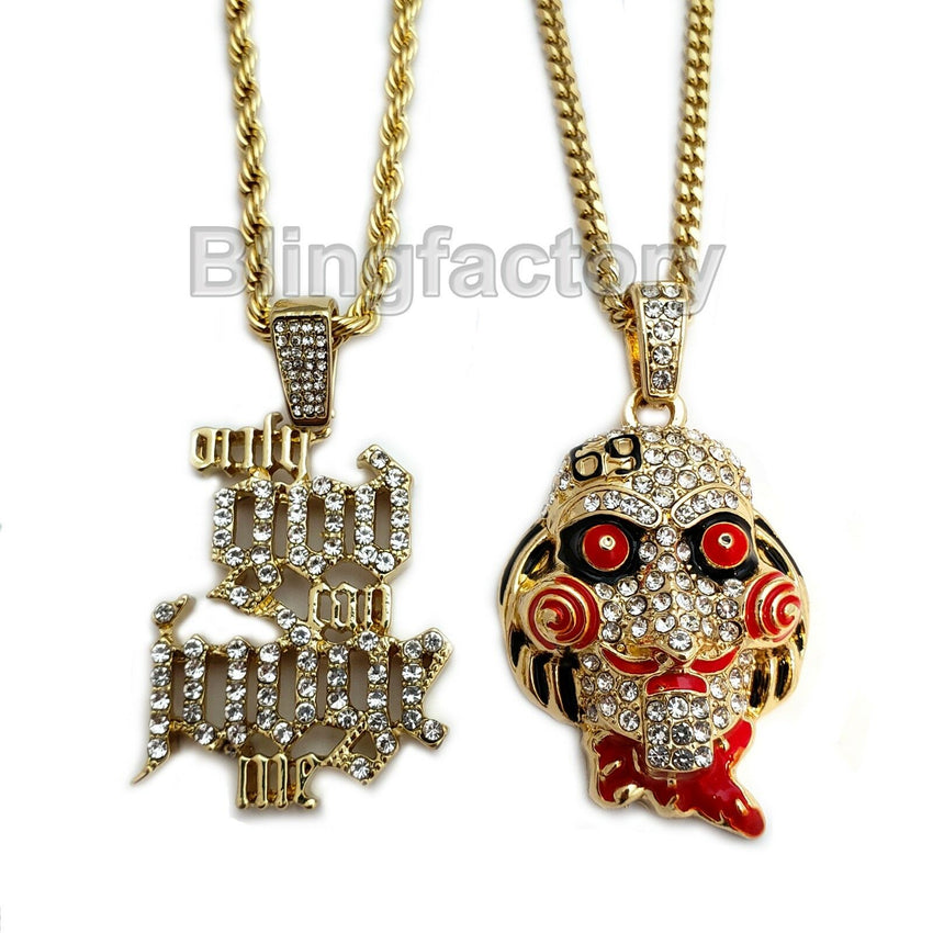 Iced Jigsaw & "Only God Can Judge me" Pendant & 20" 24" Rope, Cuban Chain Necklace Set