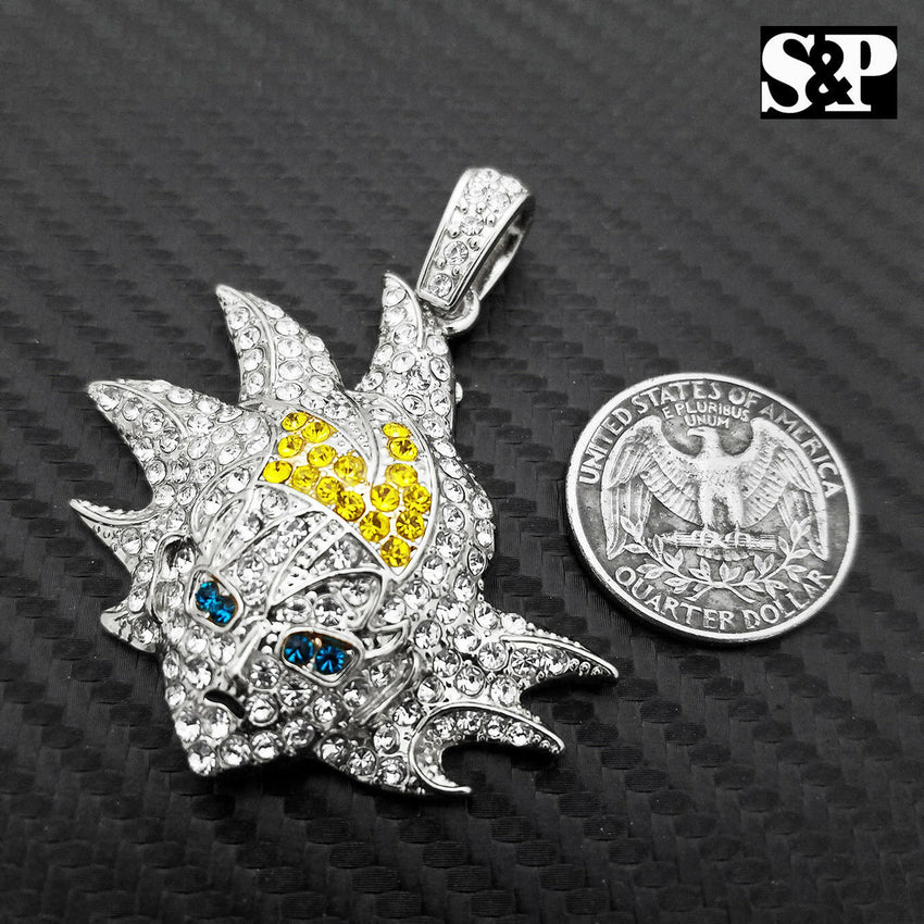 Hip Hop SON GOKU pendant w/ 18" Full Iced Cuban & 1 ROW DIAMOND Choker Chain Set