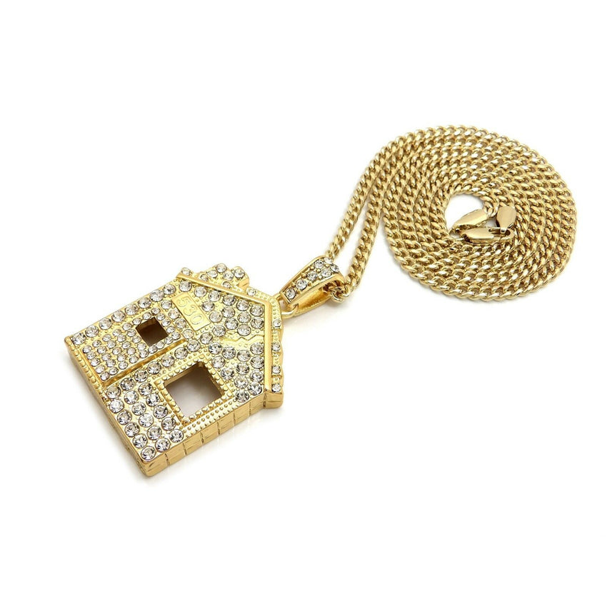 Iced Out Offset Trap House Pendant & 24" Box, Rope, Cuban Chain Hip Hop Necklace