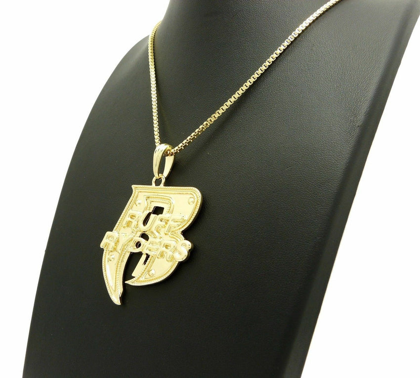 Hip Hop Gold plated Rapper's Ruff Ryder R Pendant & 24
