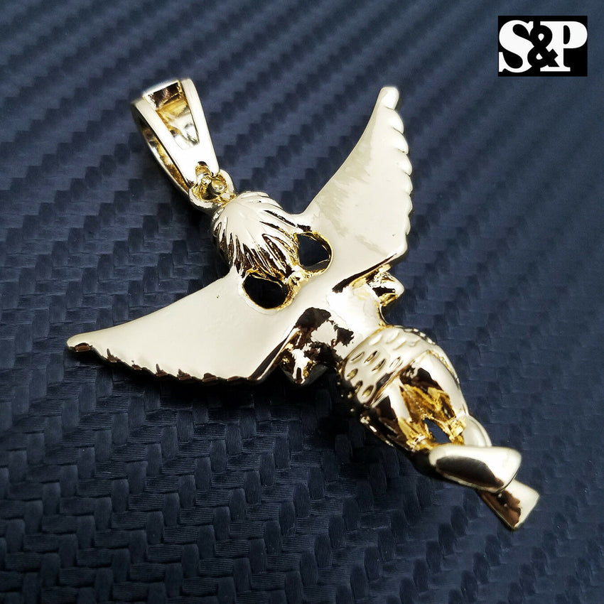 HIP HOP ICED OUT RAPPER STYLE LAB DIAMOND 14K GOLD PLATED BABY ANGEL PENDANT