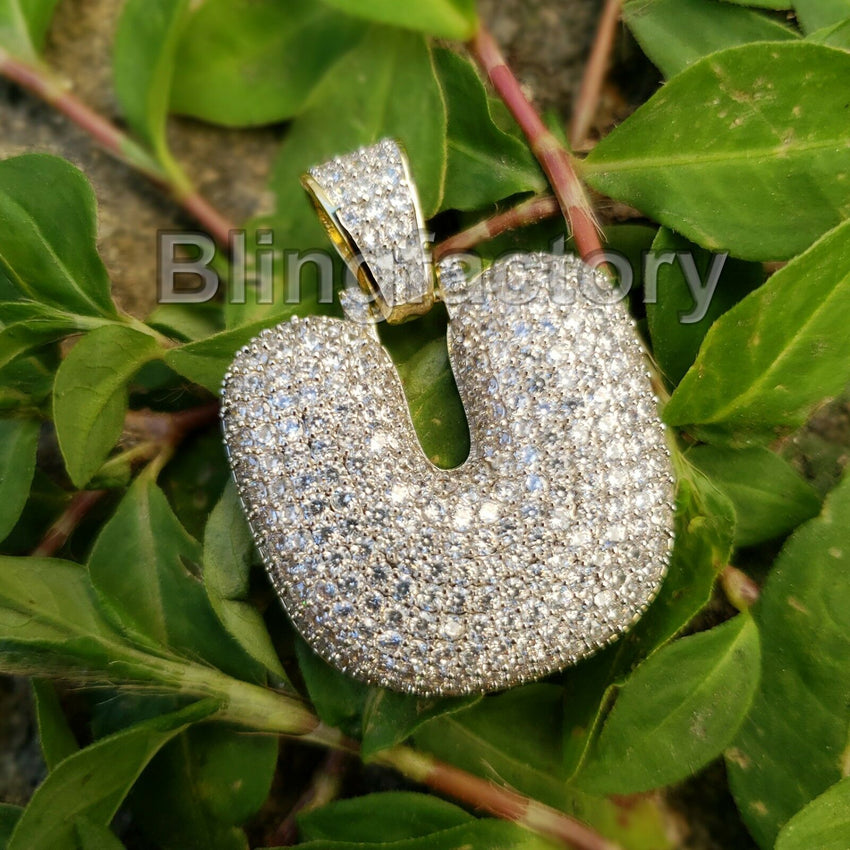 Hip Hop Bubble Letter "U" & 18" Full Iced Cuban & 1 Row Tennis Choker Chain Necklace Set