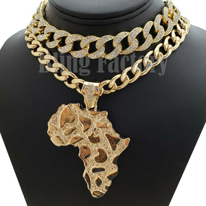 Hip Hop Golden Nugget Africa Map Pendant & 18