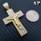 HIP HOP ICED OUT LAB DIAMOND GOLD PLATED BLING 3D JESUS BODY CROSS PENDANT