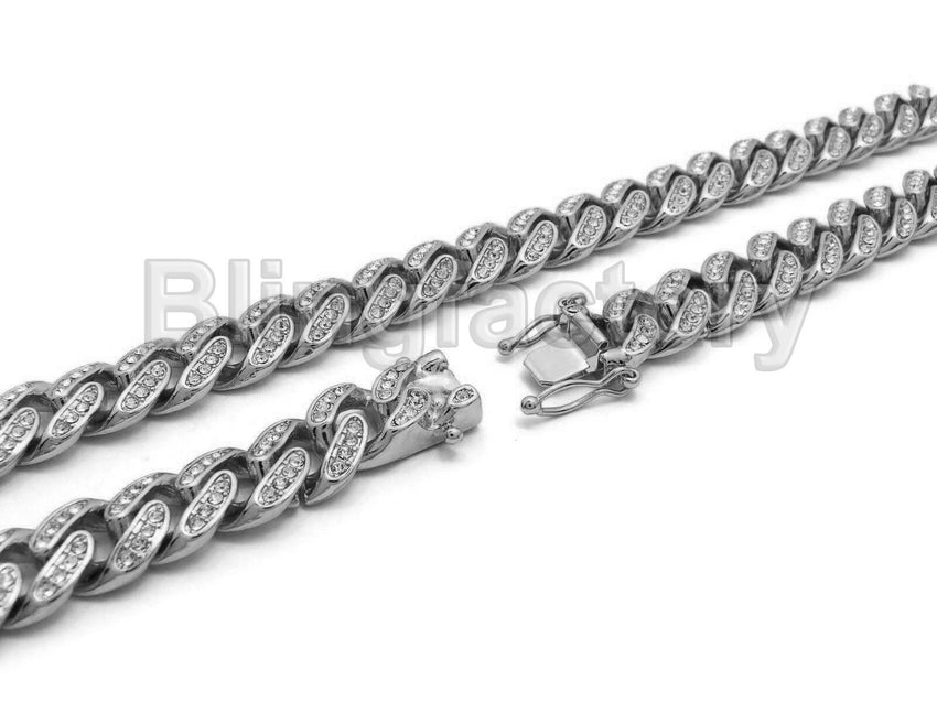 Hip Hop Full Iced Out White Gold Plated 12mm 18" 20" 22" 30" Miami Cuban chain Necklace