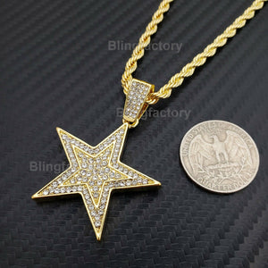 Hip Hop Iced out Lab Diamond Star Pendant & 4mm 24
