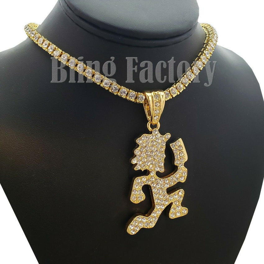 Hatchet Man Runner Pendant & 18" Full Iced Cuban & 1 Row Tennis Choker Chain Necklace Set