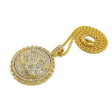 Iced out QC Spinning Medal Pendant 24" Box Cuban Rope Chain Hip Hop Necklace