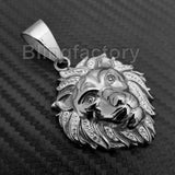 HIP HOP ICED OUT STAINLESS STEEL LAB DIAMOND LION HEAD PENDANT