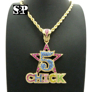 ICED OUT CELEBRITY STYLE '5 CHICK' PENDANT & 5mm 20