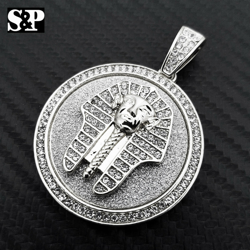 HIP HOP ICED LAB DIAMOND WHITE GOLD PLATED EGYPT PHARAOH  MEDALLION PENDANT