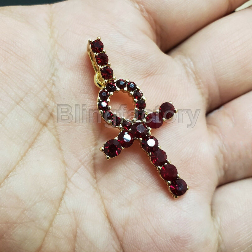 Hip Hop Iced out Egyptian Colorful 4 Kinds Ankh Cross CZ Stone Charm Pendant