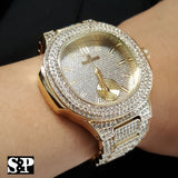 NEW MEN ICED HIP HOP GOLD PT LAB DIAMONDS JAY-Z WATCH & BRACELET COMBO SET