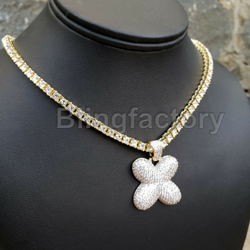Hip Hop Iced out Brass Bubble Letter "X" & 18" 1 Row Tennis Choker Chain Necklace