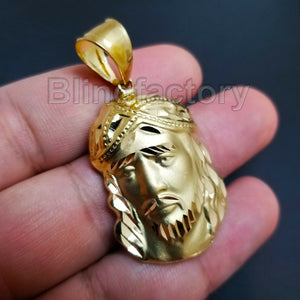 ICED OUT HIP HOP BRASS GOLD PLATED JESUS HEAD DIAMOND CUT CHARM PENDANT