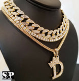 Hip Hop Quavo Choker 16" Full Iced Cuban & 1 ROW DIAMOND CHAIN & "D" Necklace