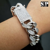 Hip Hop Iced out 19mm 8.5" Heavy White Gold PT Brass Micro Pave Stone Bracelet