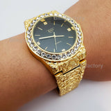 Mens Iced Luxury Urban Hip Hop Golden Nugget Bling Black Dial Wrist Dress Watch
