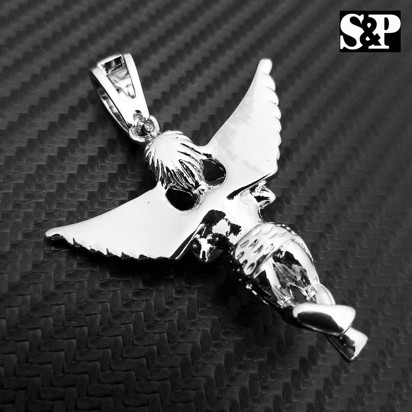 HIP HOP ICED OUT RAPPER STYLE LAB DIAMOND WHITE GOLD PLATED BABY ANGEL PENDANT