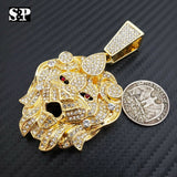 Hip Hop Bling LION HEAD w/ 18" Full Iced Cuban & 1 ROW DIAMOND Choker Chain Necklace Set