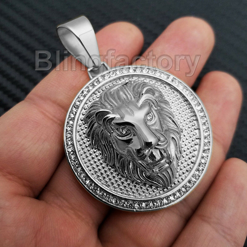 HIP HOP ICED OUT STAINLESS STEEL LAB DIAMOND LION HEAD MEDALLION PENDANT