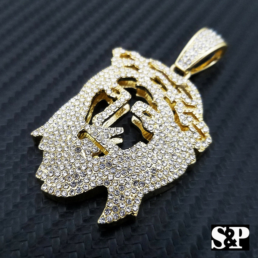 HIP HOP ICED OUT RAPPER STYLE LAB DIAMOND GOLD PLATED 3D JESUS FACE PENDANT