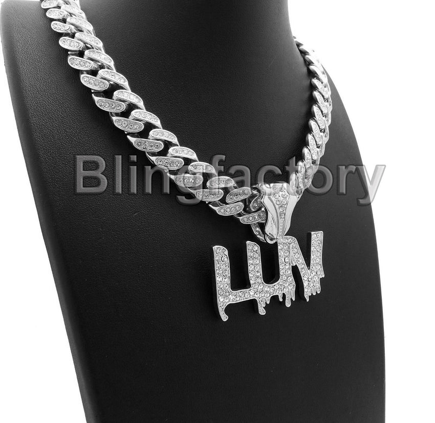 Hip Hop Uzi Vert LUV pendant & 18" Full Iced out Cuban Choker Chain Necklace