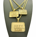 ICED OUT HIP HOP CZ GOLD PT 3 GLIZZY GANG PENDANTS W/ CUBAN CHAINS NECKLACE SET