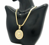 HIP HOP ICED OUT MEDUSA ROUND PENDANT & 4mm 20" HERRINGBONE CHAIN NECKLACE