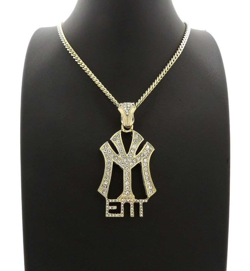 ICED OUT HIP HOP YOUNG MONEY ENT PENDANT & 3mm 24" CUBAN CHAIN NECKLACE