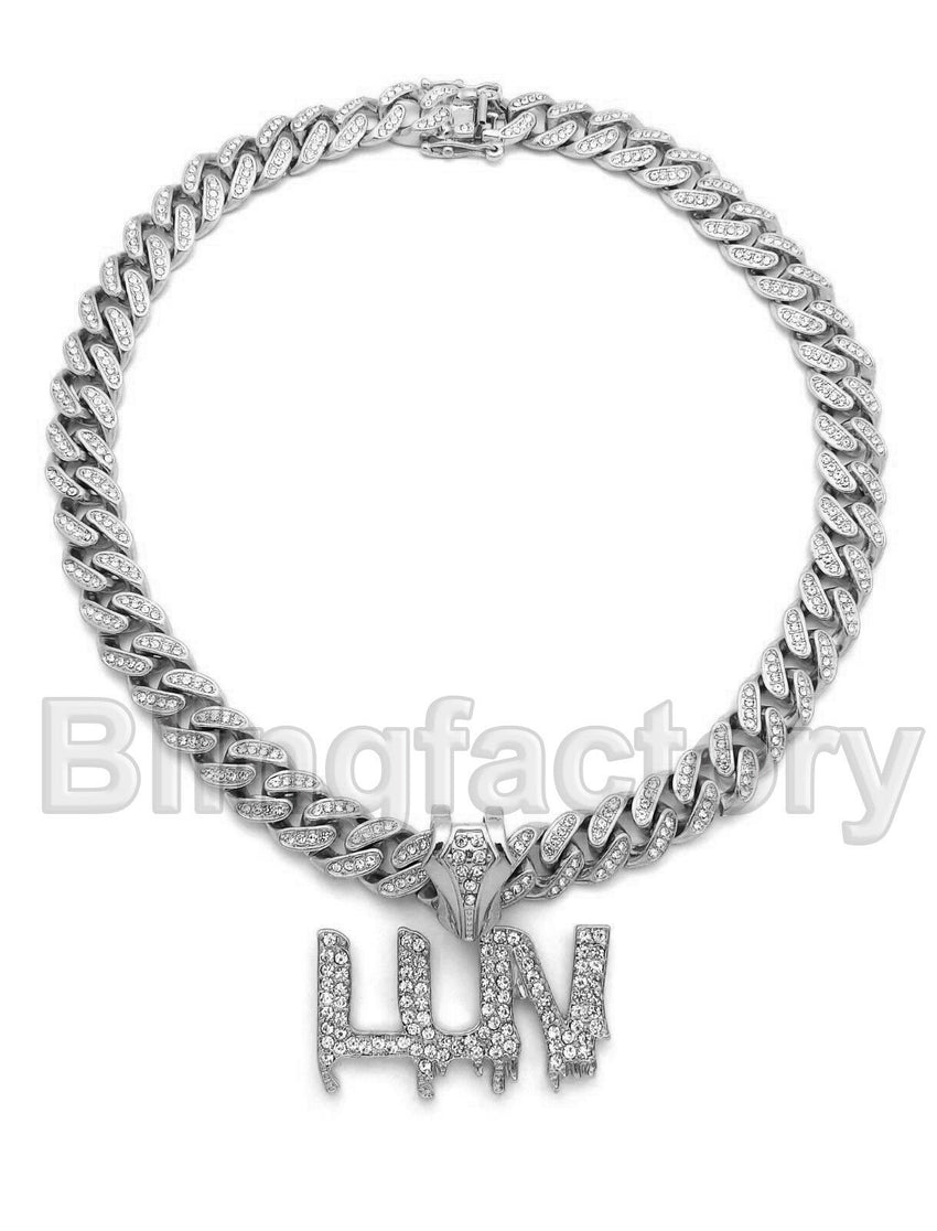 Hip Hop Uzi Vert LUV pendant & 18" Full Iced out Cuban Choker Chain Necklace