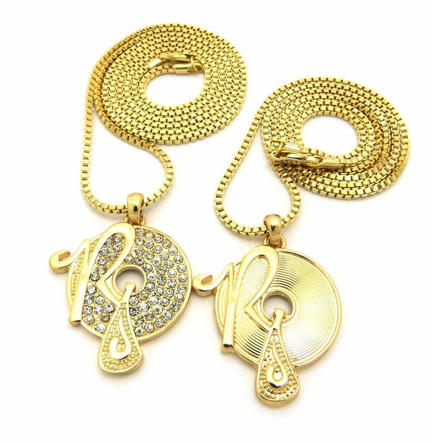 Iced Out 2 ROCAFELLA Pendant & 2mm 24",30" Box Chain 2 Necklace Set